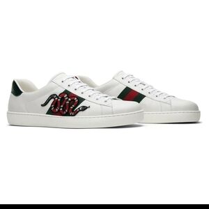 Gucci White Sneakers with Red and Green Snake Design